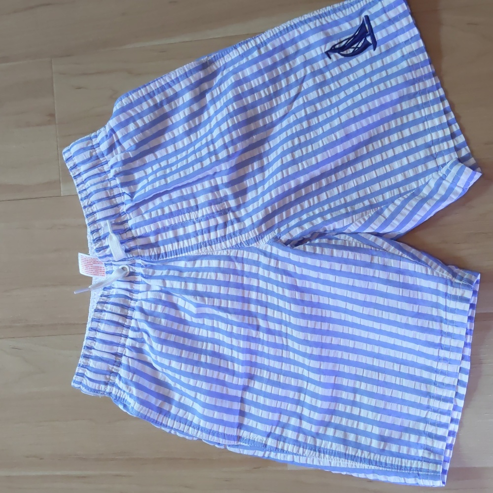 Cat & Jack New Swimsuit, Boys Medium 8/10, Seersucker Lined Trunks w/ sailboat